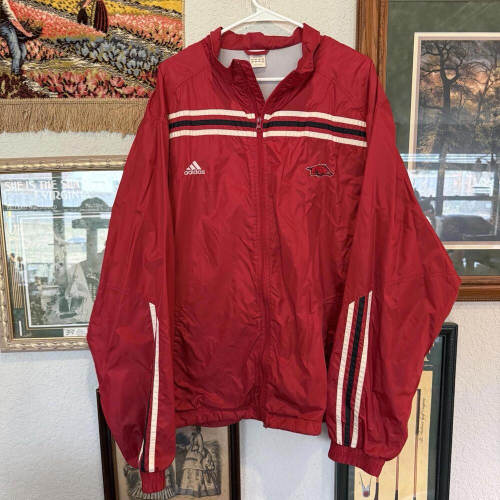 Vintage Arkansas Razorbacks Adidas Full‎ Zip Track Windbreaker Jacket Men's 2XL